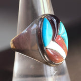 Vintage Sterling Multi Stone Inlay Ring 9.5