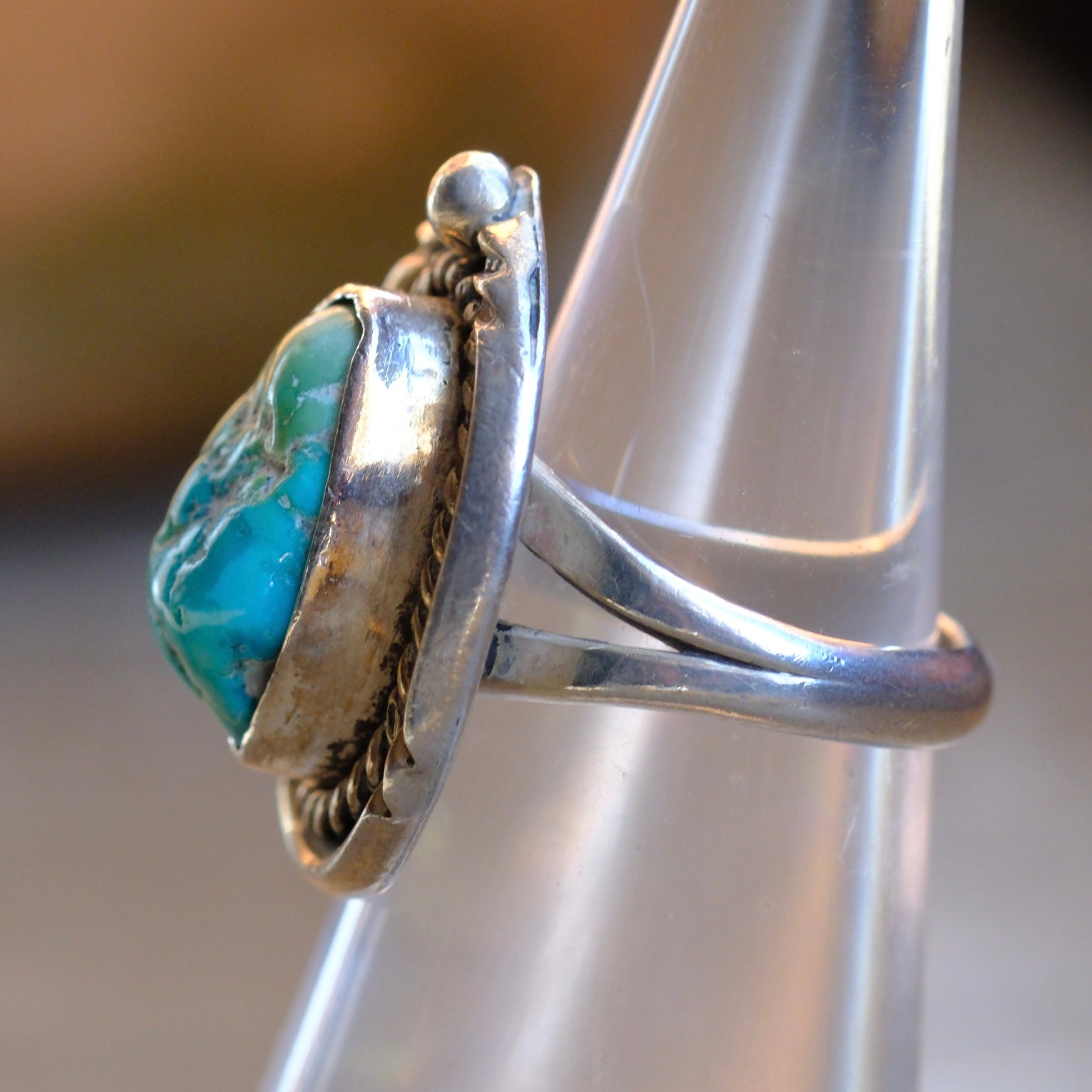 Vintage Sterling Turquoise Roper Ring 5.25