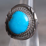 Vintage Sterling Turquoise Roper Ring 4.75