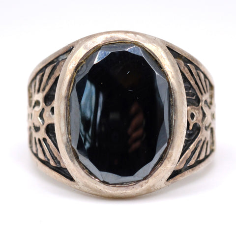 Vintage Sterling Hematite Thunderbird Ring 11