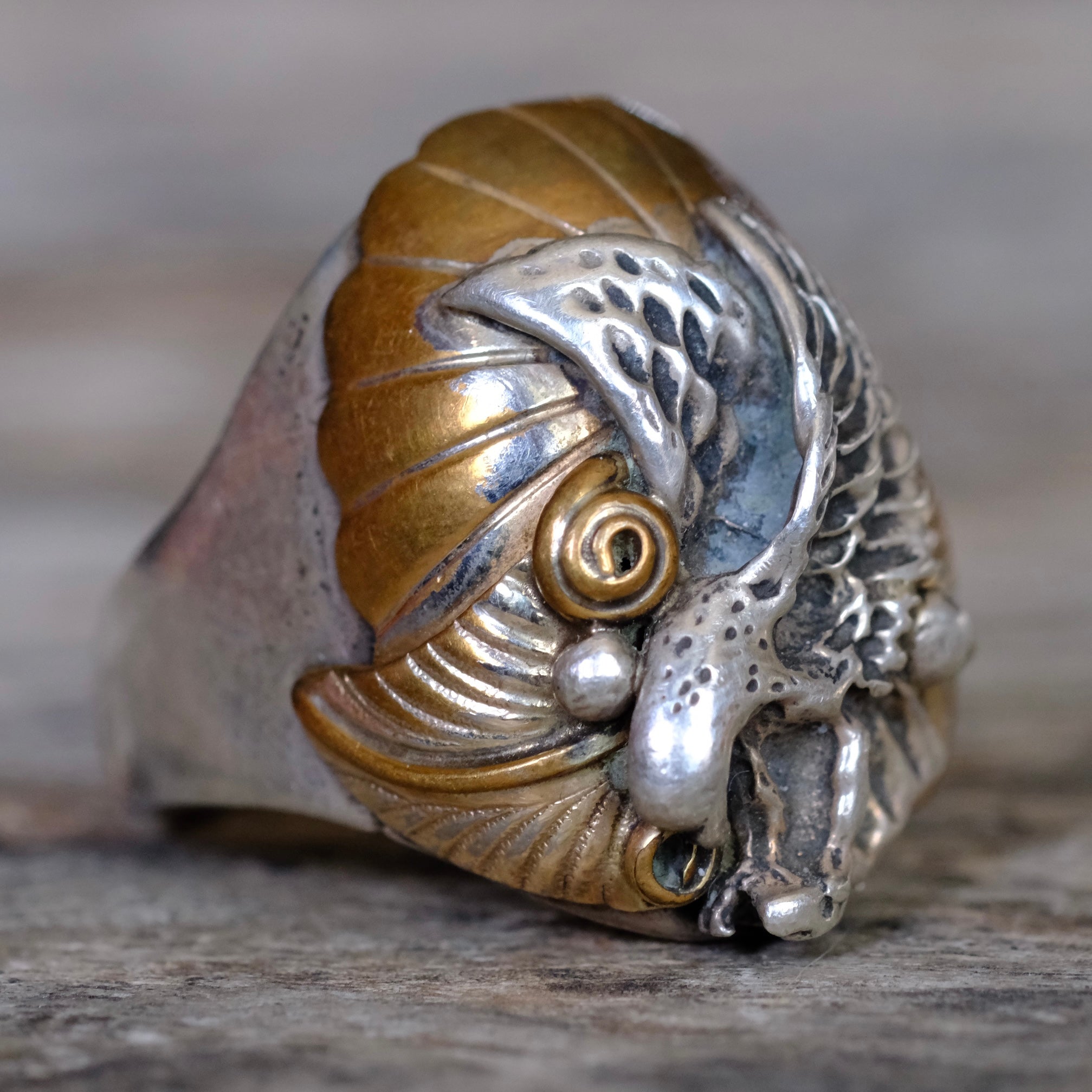 Vintage Sterling and Copper Eagle Ring 10.75