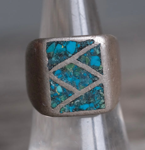 Vintage Sterling Crushed Turquoise Inlay Ring 7