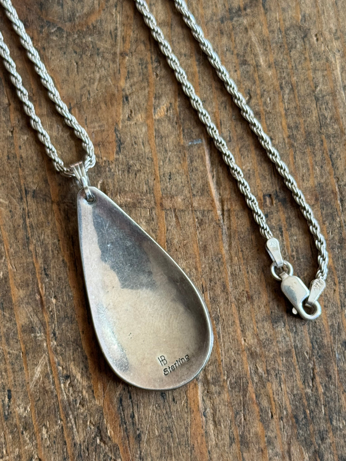 Vintage Sterling Silver Stamped Teardrop Tag Necklace