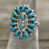 Vintage Sterling Turquoise Cluster Ring 6.5