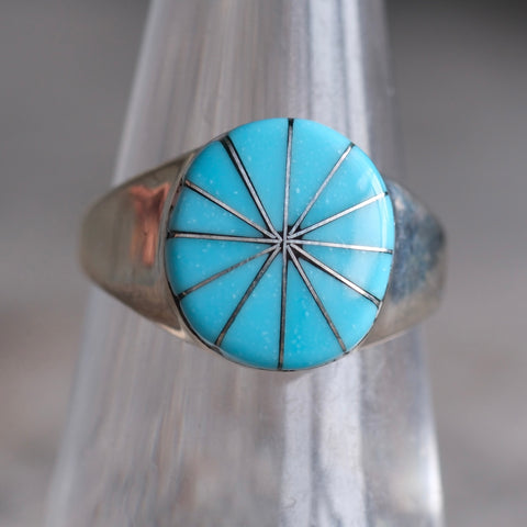 Vintage Sterling Turquoise Inlay Pinwheel Ring 6.5