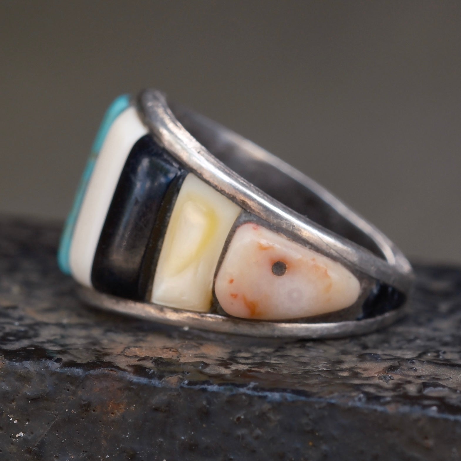 Vintage Sterling Multistone Inlay Band Ring 7