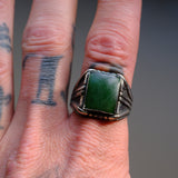 Vintage Sterling Jade Signet Ring 11.5