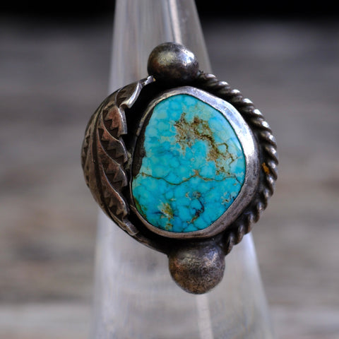 Vintage Sterling Turquoise Feather Ring 5.25