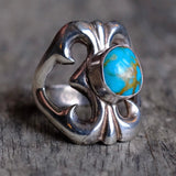 Vintage Sterling Turquoise Sandcast Ring 8.75