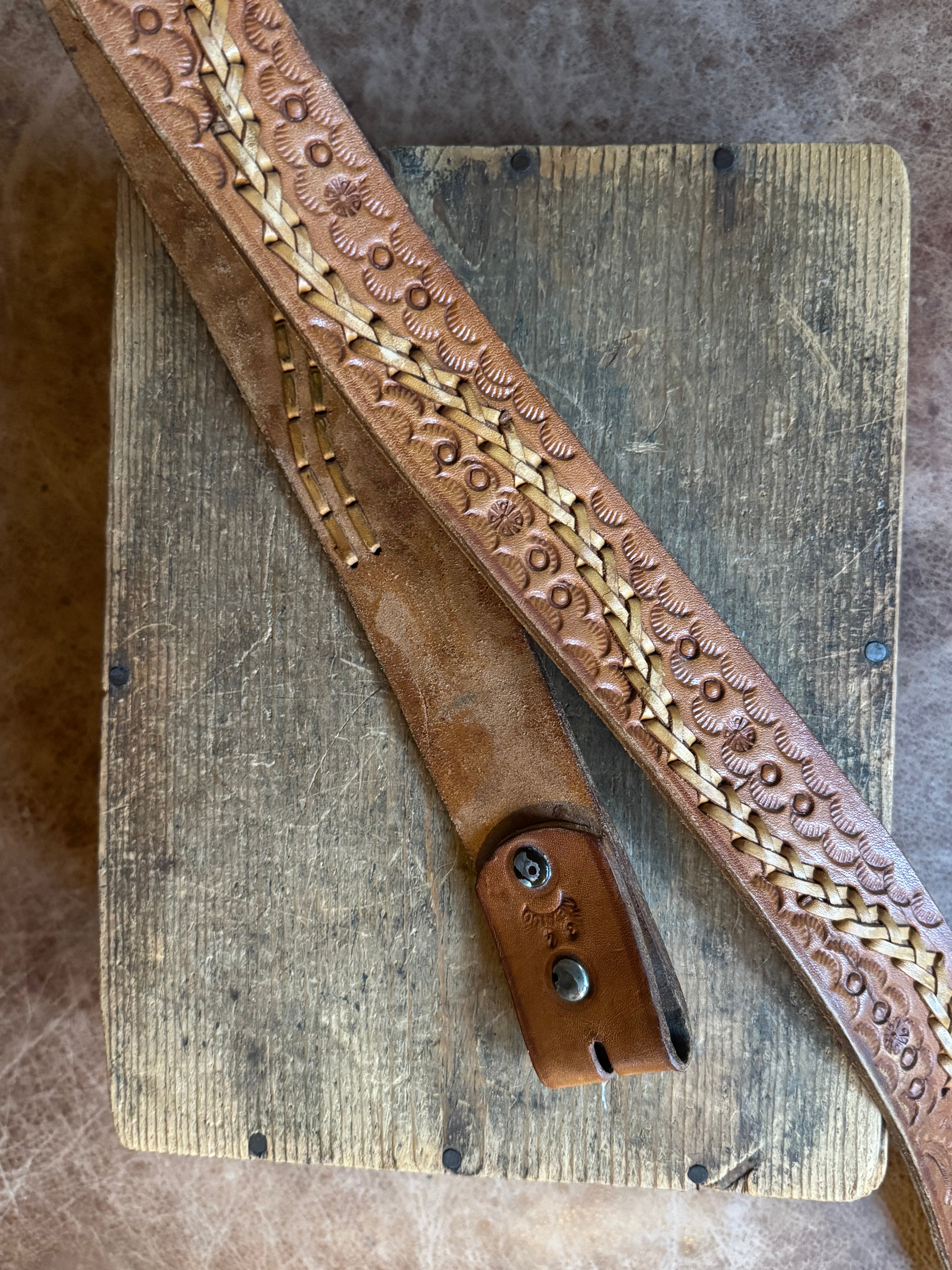 Vintage Brown Stamped Laced Leather Belt