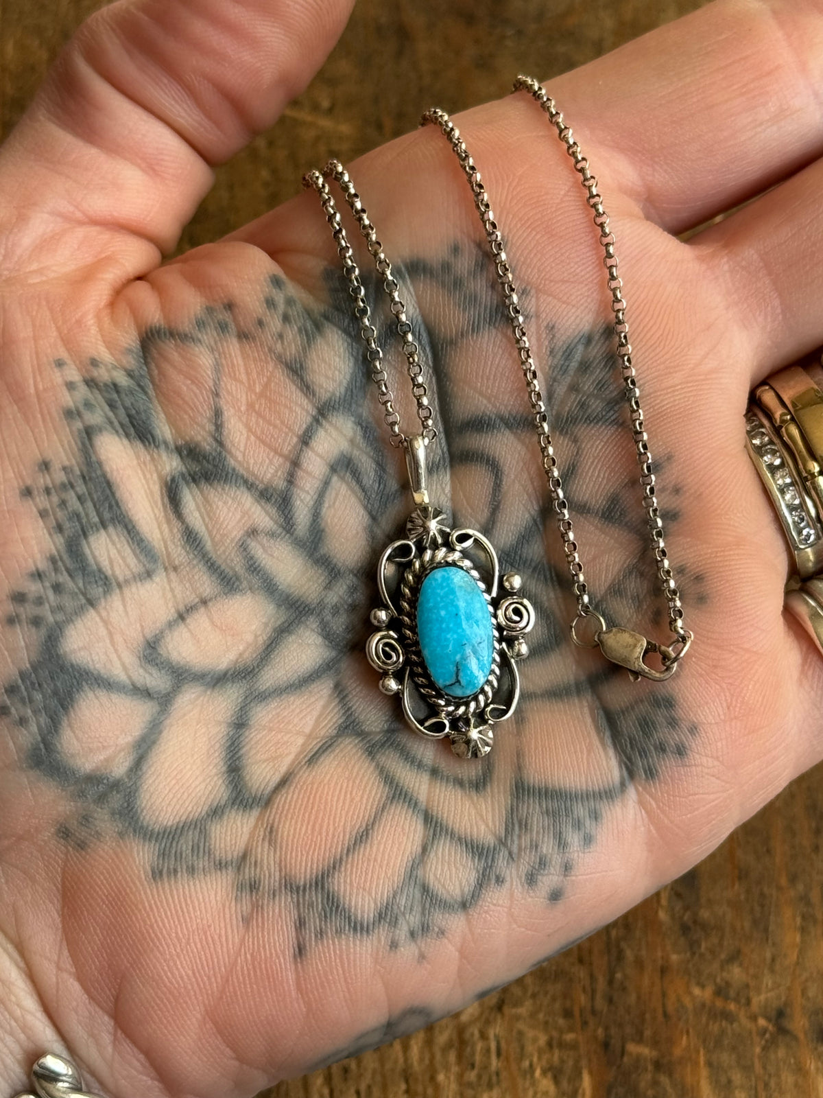 Vintage Sterling Silver Turquoise Florette Necklace