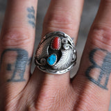 vintage Sterling Turquoise and Coral Feather Ring 12