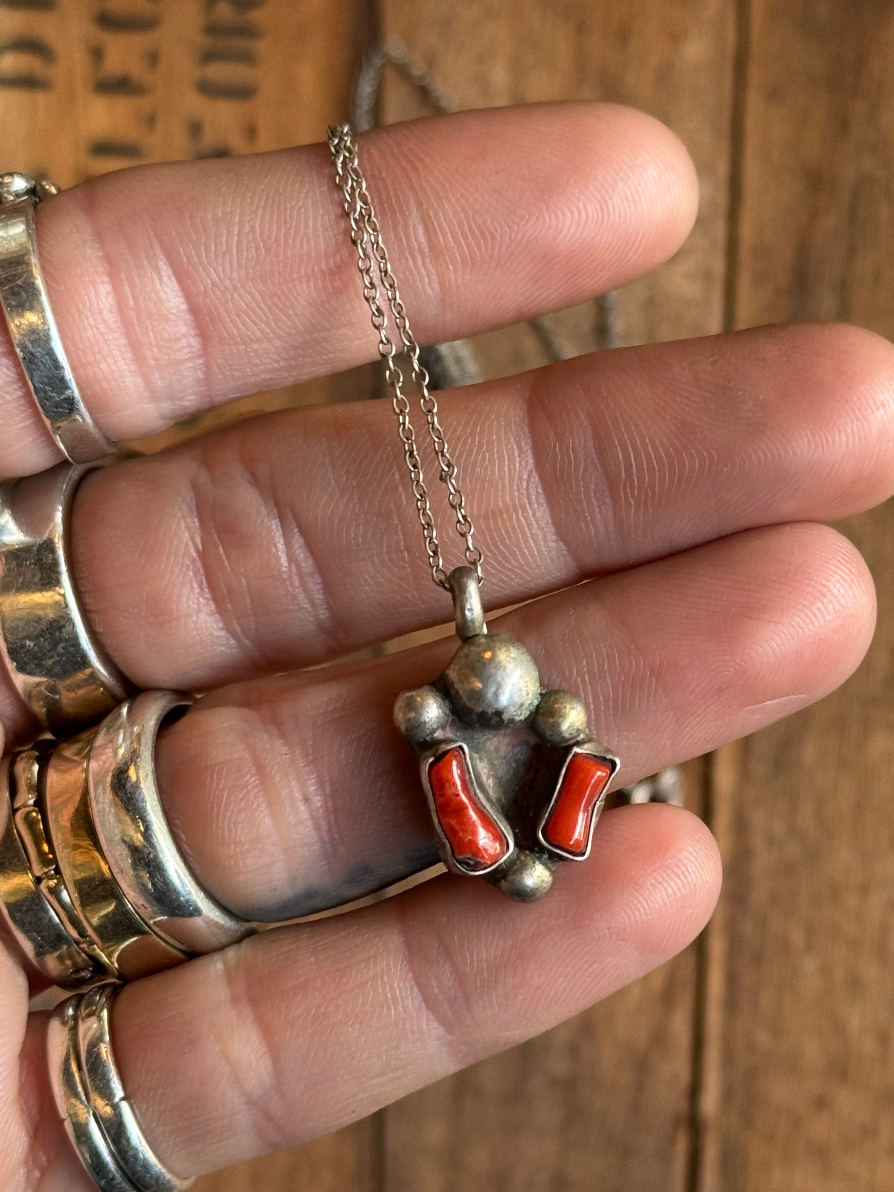 Vintage Sterling Silver Coral Cluster Necklace