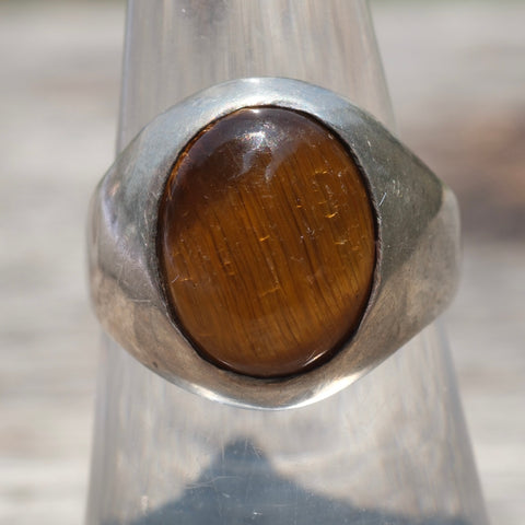 Vintage Sterling Tigers Eye Inlay Signet Ring 7