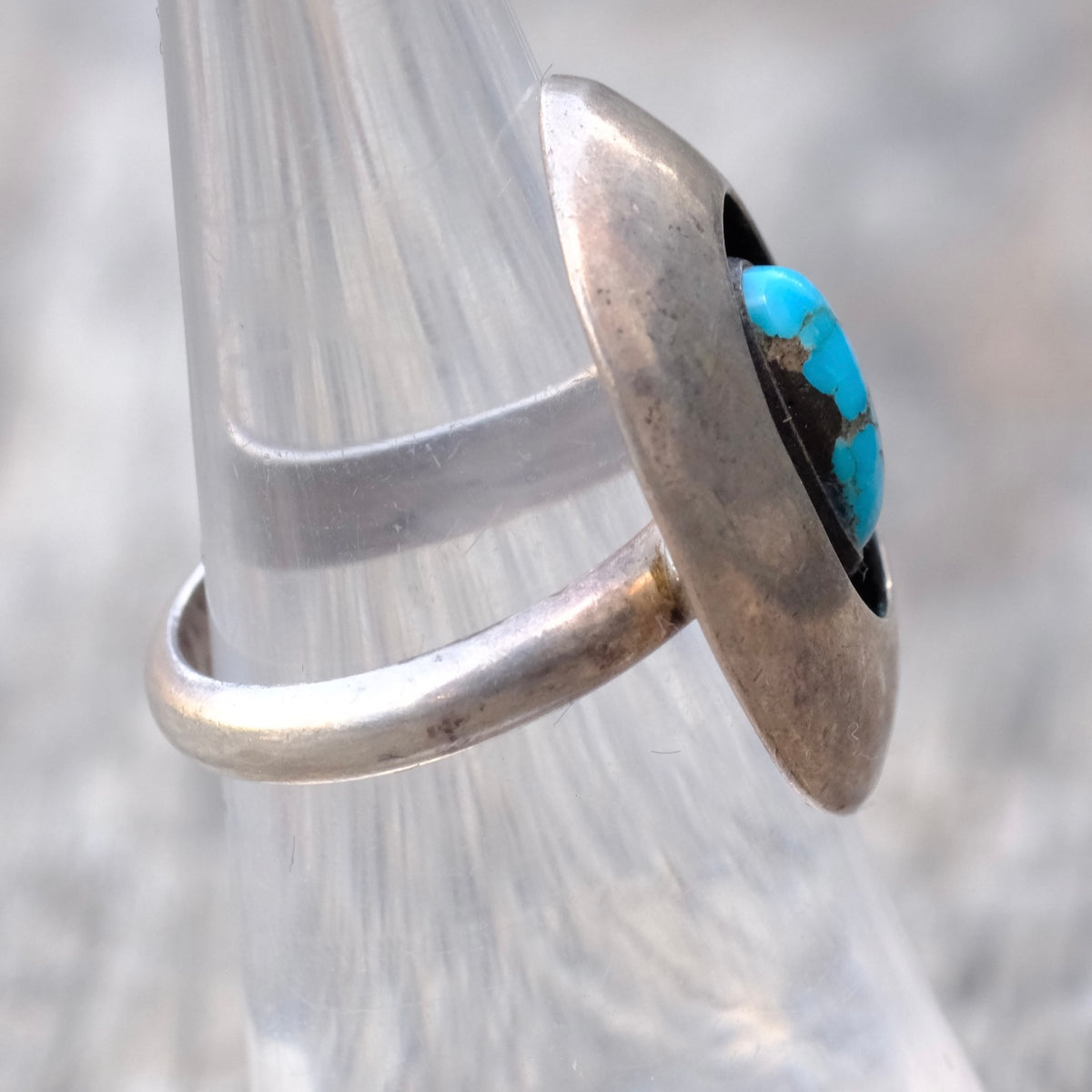 Vintage Sterling Turquoise Shadowbox Ring 5.75