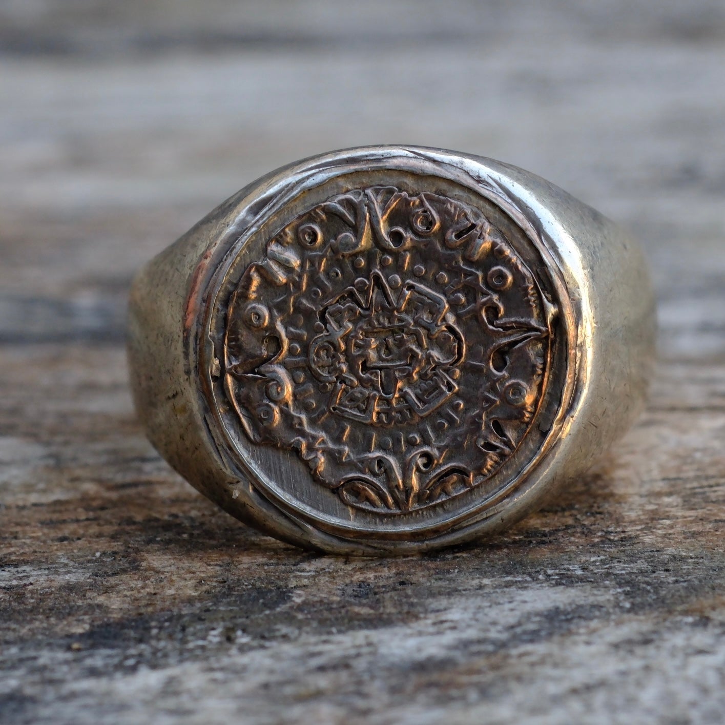 Vintage Sterling Aztec Calendar Ring 10