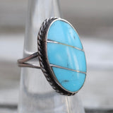 Vintage Sterling Turquoise Inlay Roper Ring 6