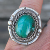 Vintage Sterling Turquoise Roper Ring 6.25