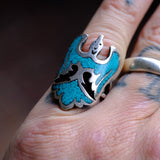 Vintage Sterling Turquoise Inlay Thunderbird Ring 5.75
