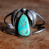Vintage Sterling Huge Turquoise Feather Cuff 6"