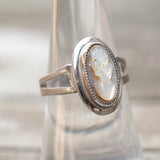 Vintage Sterling Carved Abalone Cameo Ring 7.5