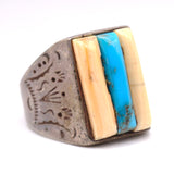 Vintage Sterling Turquoise and Mother Of Pearl Inlay Ring 10