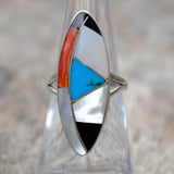 Vintage Sterling Multistone Inlay Ring 5.75