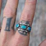 Vintage Sterling 3-Stone Turquoise Ring 9.5