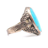 Vintage Sterling Turquoise Thunderbird Ring 11.5