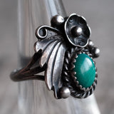 Vintage Sterling Malachite Feather Ring 6.5