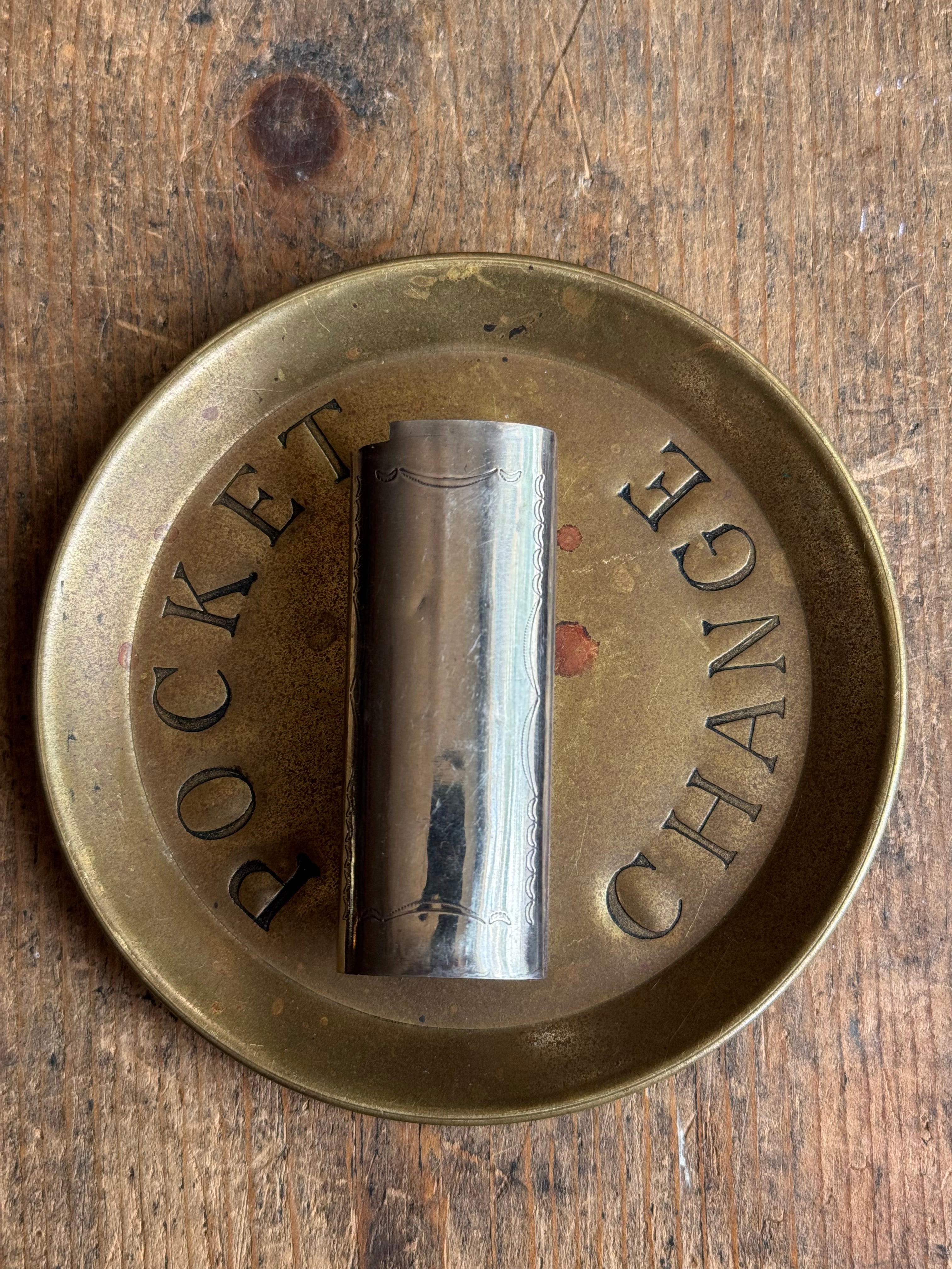 Vintage Stamped Nickel & Sterling Silver Turquoise Lighter Case