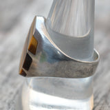 Vintage Sterling Tigers Eye Inlay Striper Ring 10