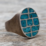 Vintage Sterling Crushed Turquoise Inlay Ring 11.25