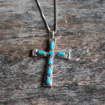 Vintage Sterling 7-Stone Turquoise Cross Necklace