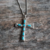 Vintage Sterling 7-Stone Turquoise Cross Necklace
