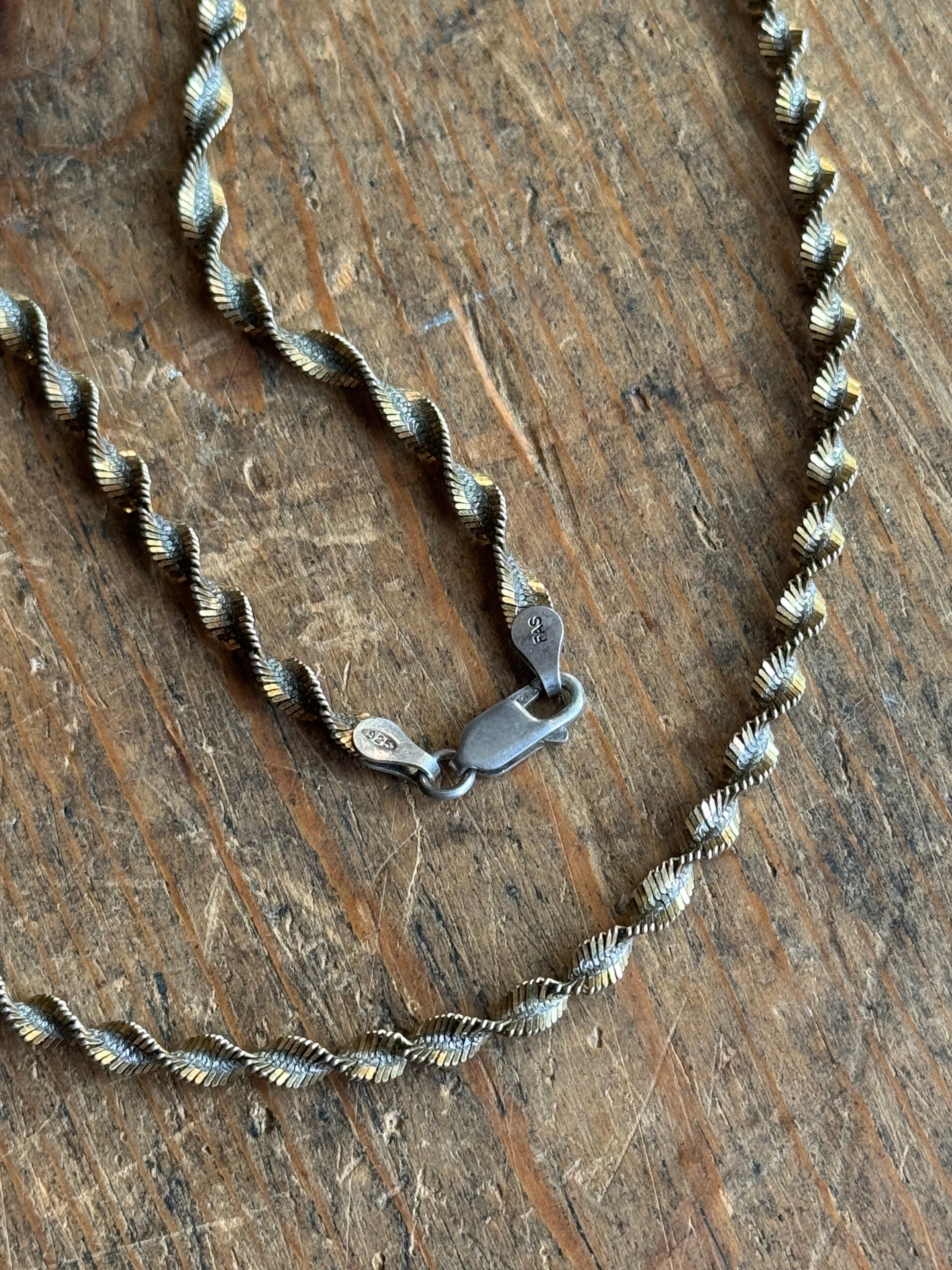Vintage Sterling Silver 20” Two Tone Twist Herringbone Chain