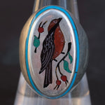 Vintage Sterling Inlaid Stone Bird Ring 9.25