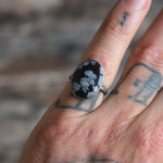 Vintage Sterling Snowflake Obsidian Ring 5