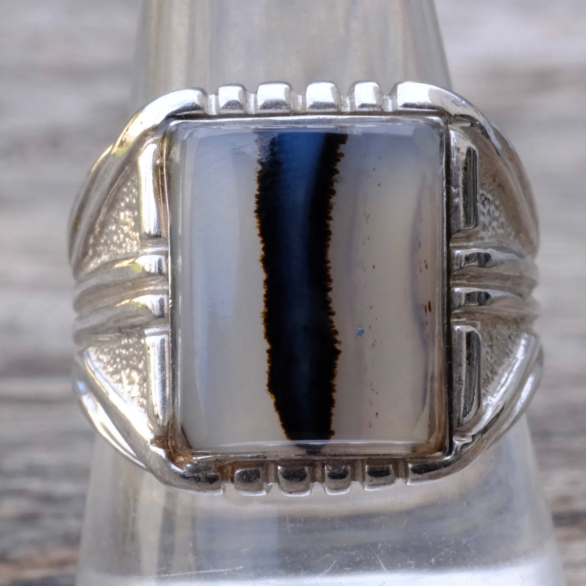 Vintage Sterling Agate Signet Ring 10.5