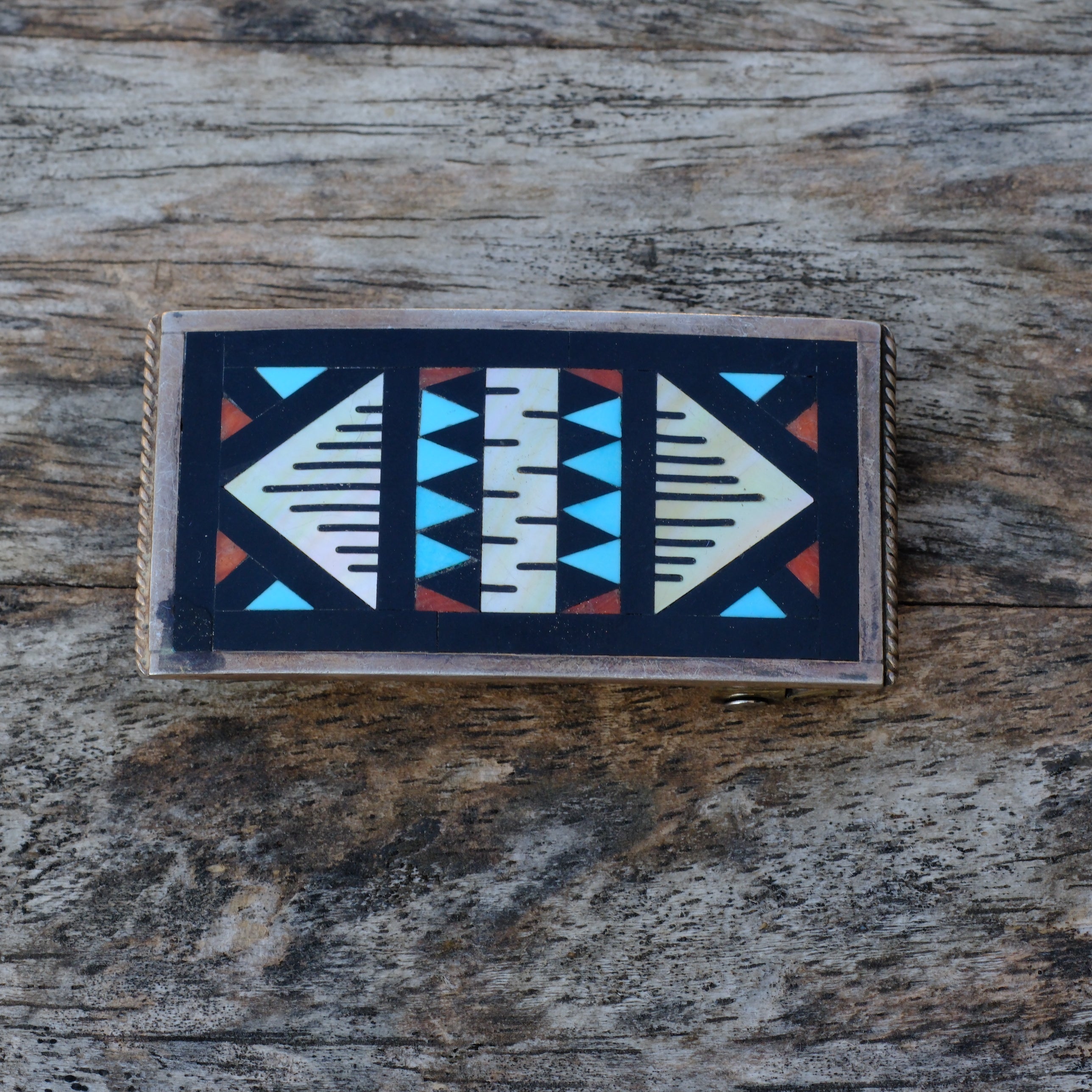 Vintage Sterling Ladies Zuni Inlay Belt Buckle