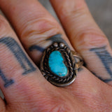 Vintage Sterling Turquoise Roper Ring 8.25