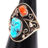 Vintage Sterling Turquoise and Coral Ring 8.5