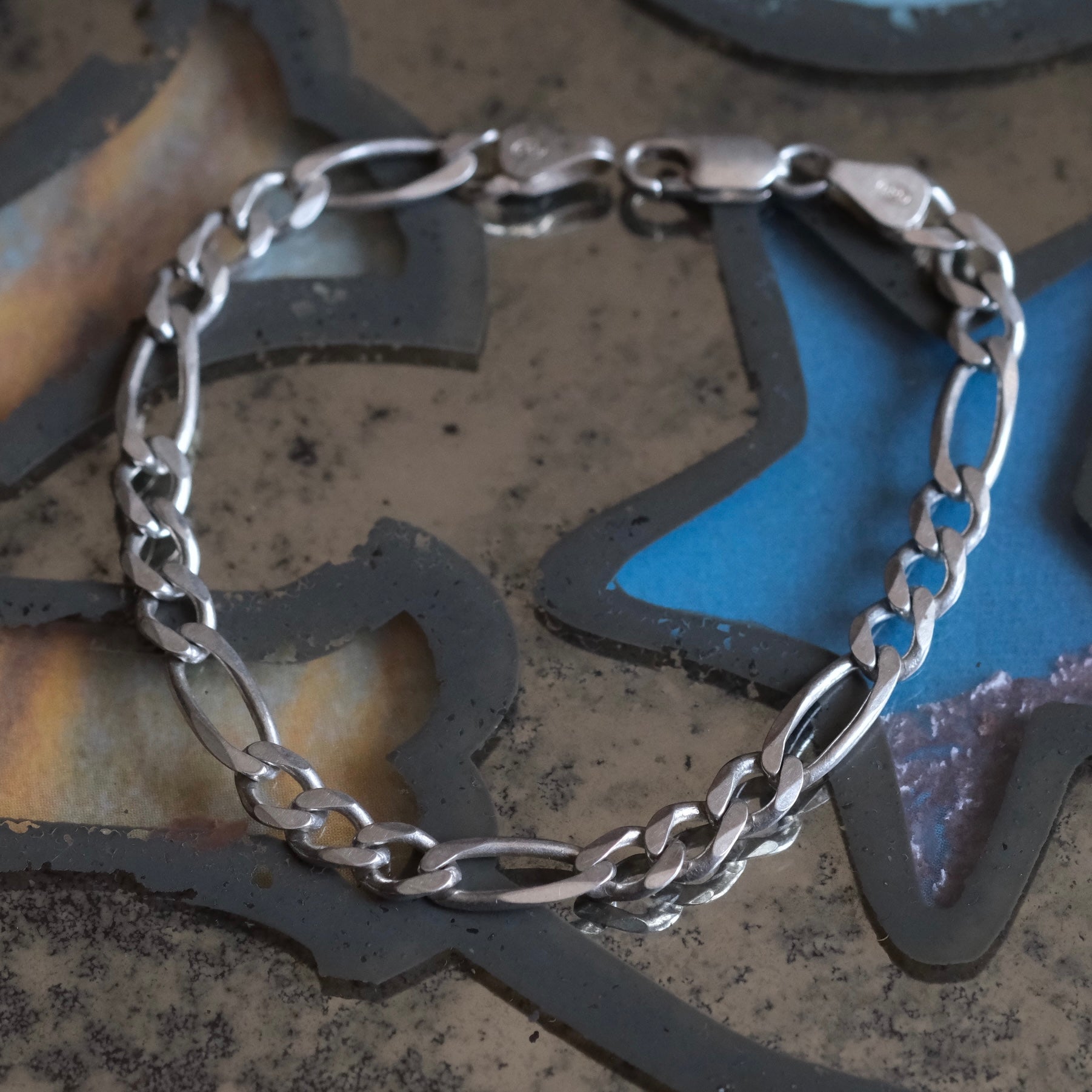 Vintage Sterling Figaro Chain Bracelet 7"