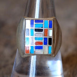 Vintage Sterling Multistone Inlay Ring 8.5