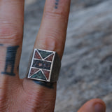 Vintage Sterling Crushed Turquoise and Coral Inlay Ring 9.5