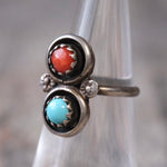 Vintage Sterling Turquoise and Coral Ring 4.5