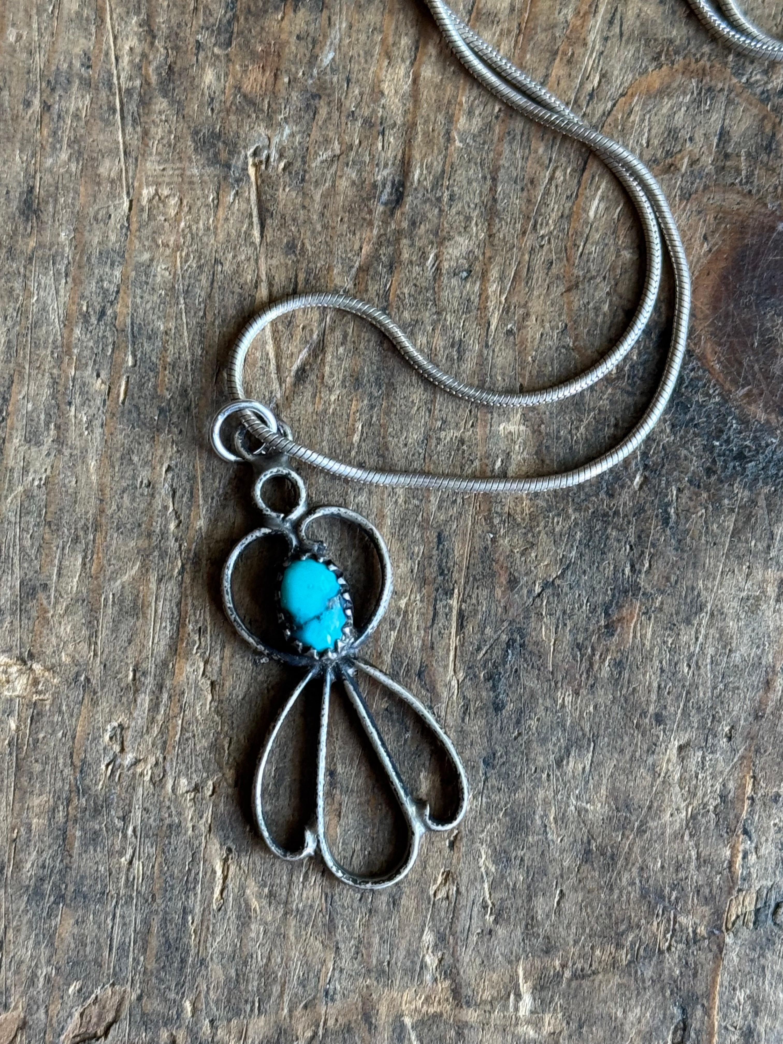 Vintage Sterling Silver Turquoise Fan Necklace