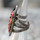 Vintage Sterling Coral Feather Ring 2.75