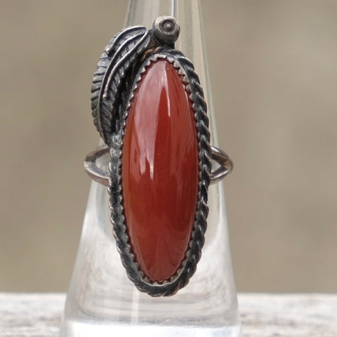 Vintage Sterling Carnelian Feather Ring 6.75