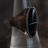 Vintage Sterling Black and White Glass Ring 7.5